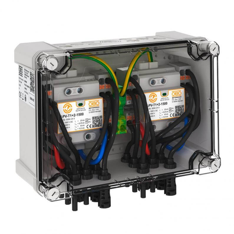 OBO generator aansluitkast type I+II, 2x3 MPP, gecombineerde arrester